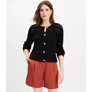 LOFT Open Knit Cardigan in Black NEW